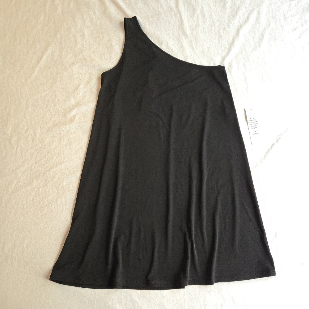 BCBGeneration Black One Shoulder Midi  Dress Flowy Minimalist